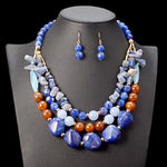 Beads Necklace/Earrings Set Plastic Gem Multi Layer Statement Chokers Q50201