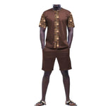 Dashiki African Men Wear Zipper Front T-Shirt+Knee-Length Short Pants Y10577