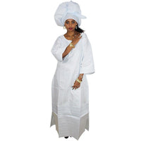 African Clothing For Women Embroidery Bazin Design Long Dress with Scarf X21260