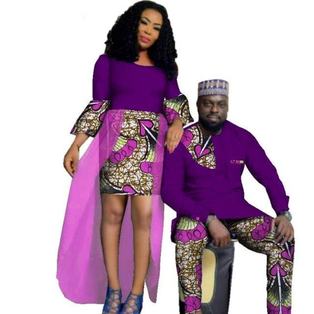 African Style Clothing Couple Man Shirt-Pnts Woman Bazin Dress Dashiki ...