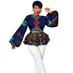 African Bazin Riche Tops Tees For Women Dashiki Print Puff Sleeve Tops X10398