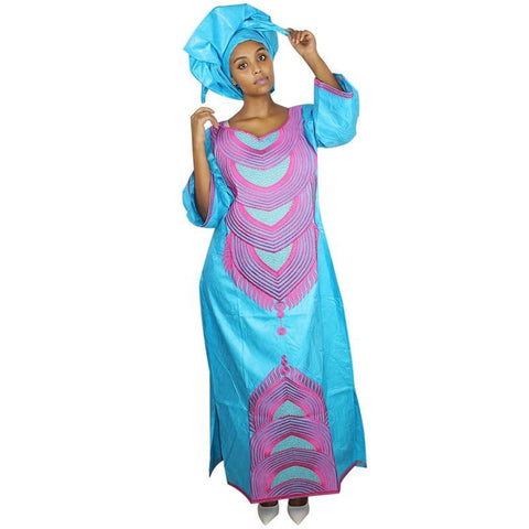 African Women Embroidered Long Kaftan Dress with scarf X21233 ...