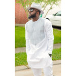 African Men Hip-Hop Long Sleeve Dashiki Vertical Stripe White Shirt Y10559