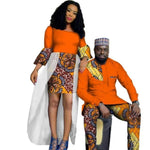 African Style Clothing Couple Man Shirt-Pnts Woman Bazin Dress Dashiki V11672