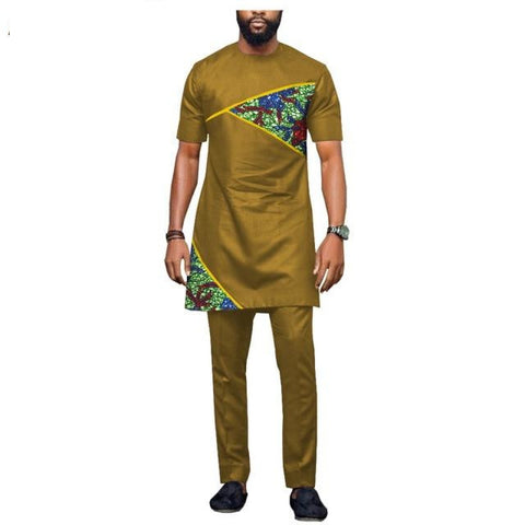 African Casual Clothing For Men Short Sleeve Long Top+Full Length Pants Y10799