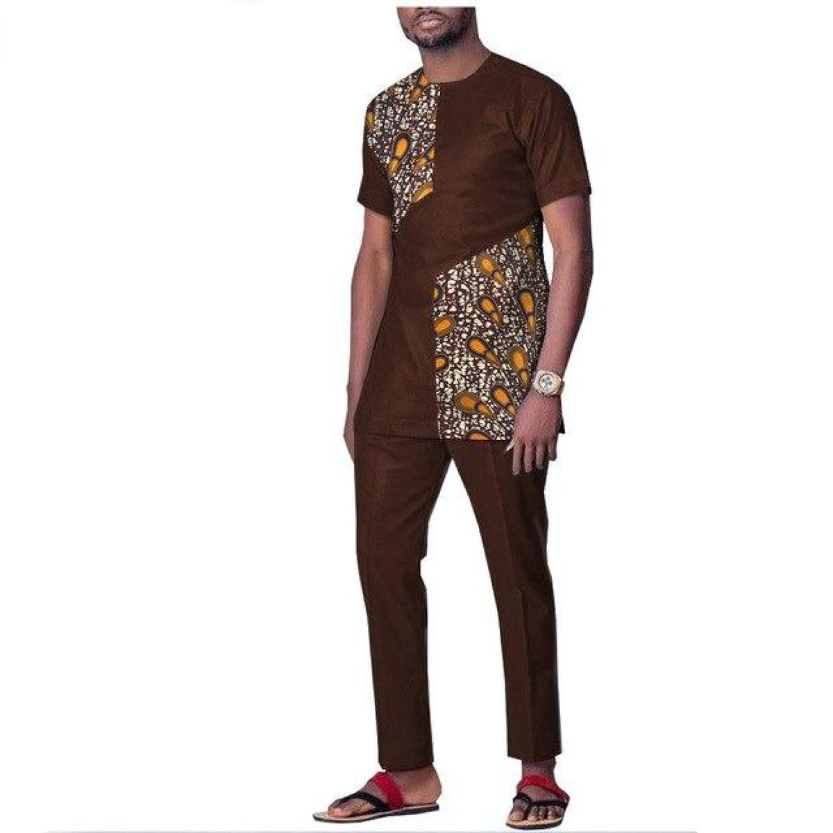 African wax clothing for men short sleeve top with ankle length Y10805 ...