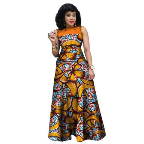 African Clothing Sleeveless Sexy Long Dress Women Cotton Print Kitenge ...
