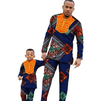 Ankara African Family dress Top Shirt and Pants Sets for dad and son V11611