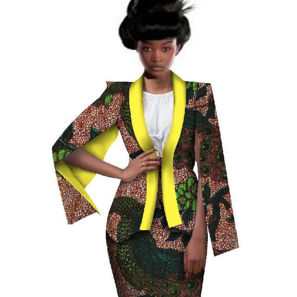 Africa Cotton 2-Piece Set Skirt-Suit Jacket Set for Women X10590