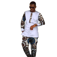 African Clotihing Mens Shirt Long Sleeve Dashiki Print Mens Top-Pants Y10852