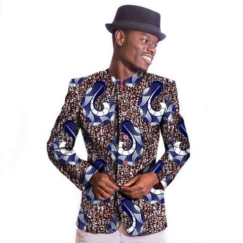 Chinese Tunic Style Afrcian Ankara Cotton Wax Blazer Batik Suit for Men Y10530