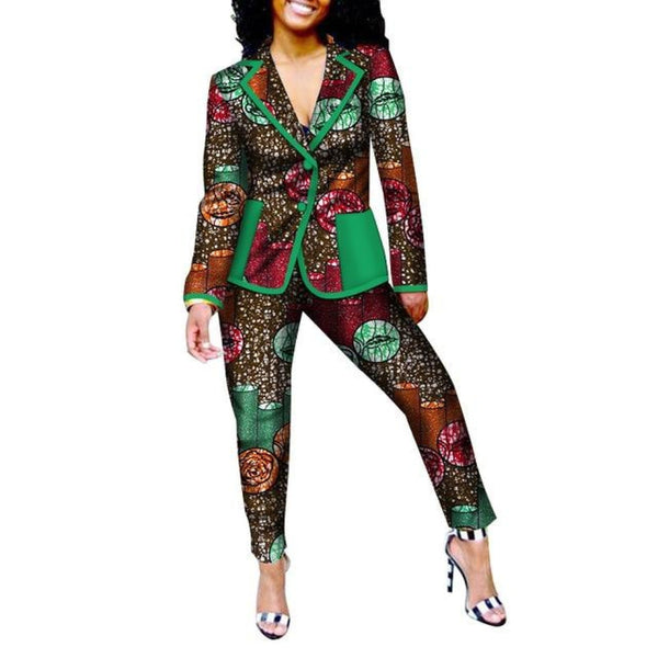 African Print patchwork Office pants-suit set for women X10710