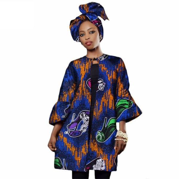 African women Dashiki Three Quarter Sleeve trench coat X10430