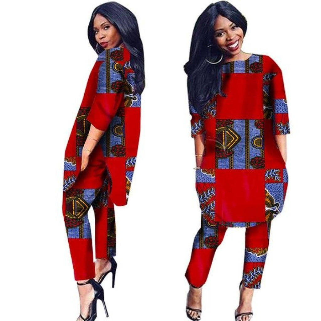 Women African Dashiki 2Pc 3/4 Sleeve Shirt and Pants Outwear With Pock ...