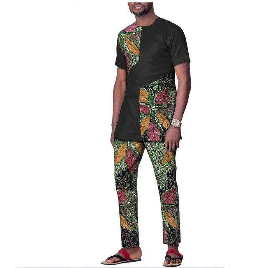 African wax clothing for men short sleeve top with ankle length Y10805 ...