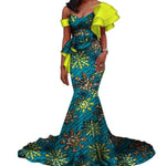 Vintage Vestidos Bazin Long Mermaid Dress Draped Patchwork African Print Dresses For Women African Ankara Clothing Wy3346 - 2 / Xs