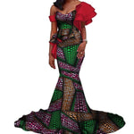 Vintage Vestidos Bazin Long Mermaid Dress Draped Patchwork African Print Dresses For Women African Ankara Clothing Wy3346 - 3 / Xs