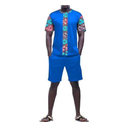Dashiki African Men Wear Zipper Front T-Shirt+Knee-Length Short Pants Y10577