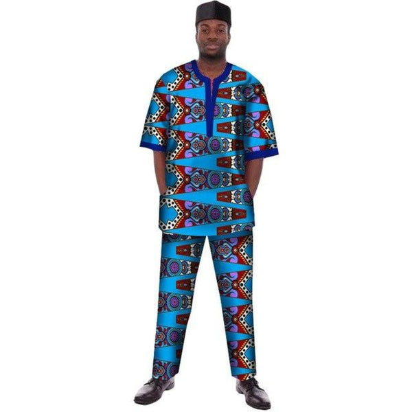 Traditional African Print Dashiki For Men Casual Top with Pants-Trousers Y10840