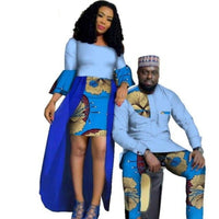 African Style Clothing Couple Man Shirt-Pnts Woman Bazin Dress Dashiki V11672