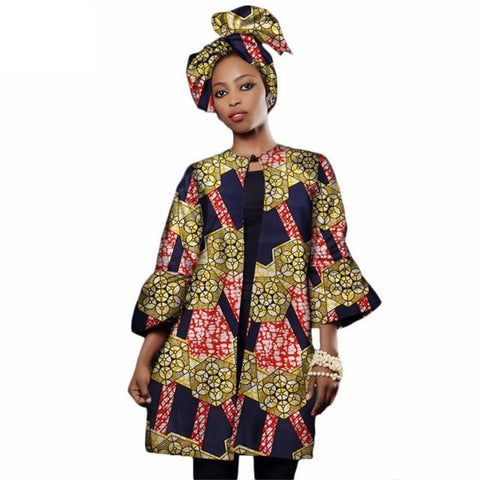 African women Dashiki Three Quarter Sleeve trench coat X10430