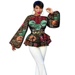 African Bazin Riche Tops Tees For Women Dashiki Print Puff Sleeve Tops X10398