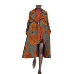 Africa Print women coat mid-calf length double button turn down  X10407