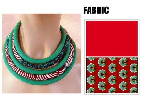 Ankara Fabric Tribal Statement Necklace Multi-Layered Handmade Jewelry Q11767