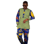 African Clotihing Mens Shirt Long Sleeve Dashiki Print Mens Top-Pants Y10852