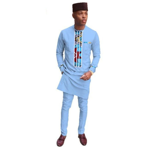 African Men Clothing Long Top and Pants Sets Dashiki Wax Print 2Pc Y10854