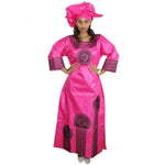 African Embroidered Bazin Riche Brocade Long Dress With Scarf for X21145