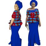 African Women Traditional Bazin Print slash neck skirt set With X10990