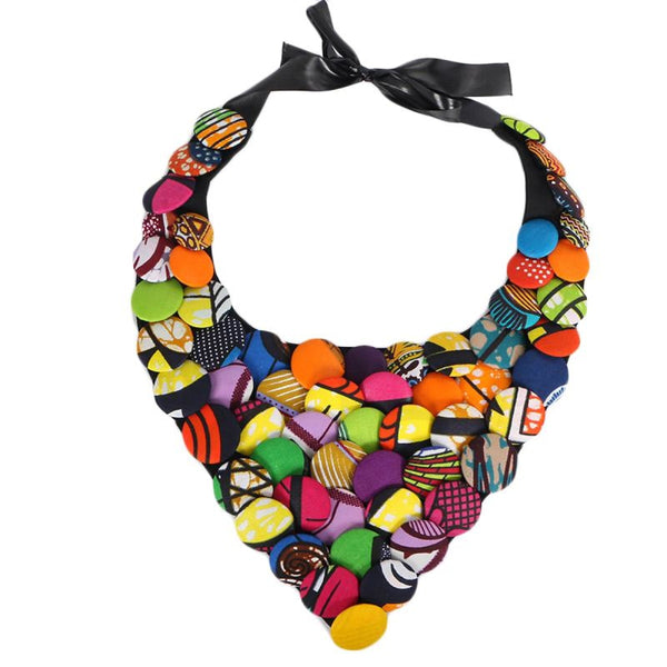 African Ankara Triangle Clothing Multicolored Cover Button Necklace Q11765