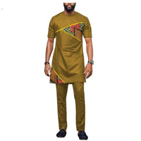 African Casual Clothing For Men Short Sleeve Long Top+Full Length Pants Y10799