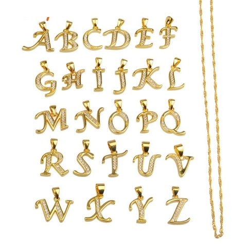 Small Letters Necklace Gold Color Initial Pendant Chain 45Cm/60Cm Q50121