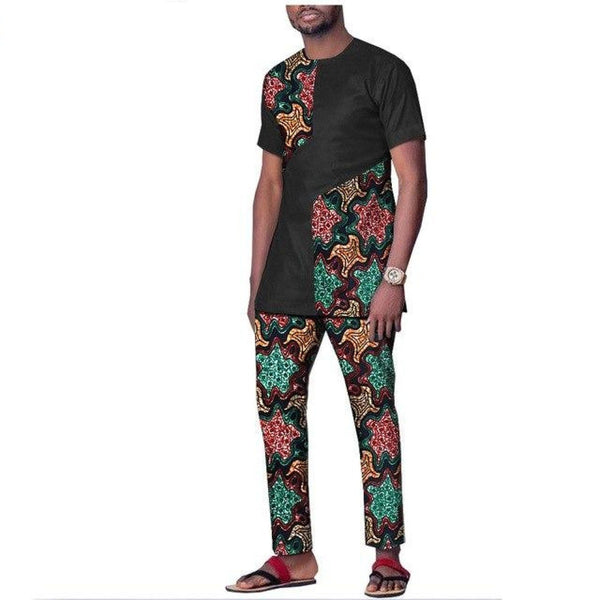 African wax clothing for men short sleeve top with ankle length Y10805