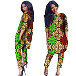 Women African Dashiki 2Pc 3/4 Sleeve Shirt and Pants Outwear With Pocket X10691