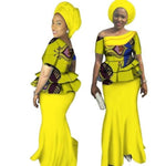 African Women Traditional Bazin Print slash neck skirt set With X10990