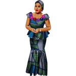 African Dashiki Bazin Dress 2-Piece Top and High Waist Skirt Set  X11008