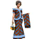 African Clothing Draped Tops-Skirt Set with Head Wrap For Women Dashiki X11021
