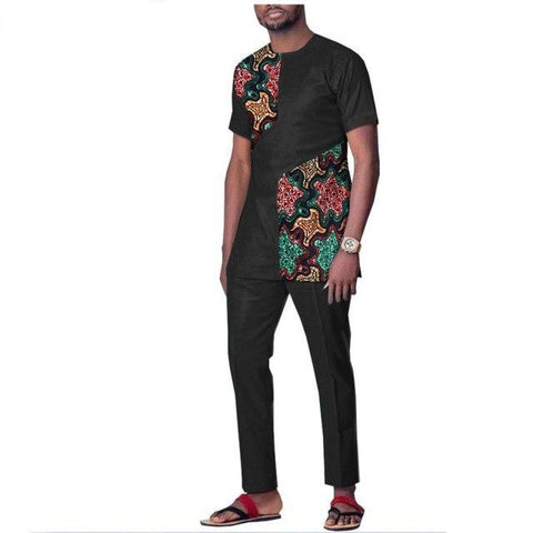 African wax clothing for men short sleeve top with ankle length Y10805