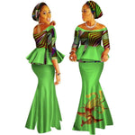 African Dashiki Print Dress Crop Topskirt Set Hand Made Off Shoulder 1/2 X11017