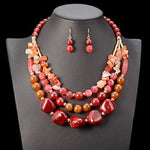 Beads Necklace/Earrings Set Plastic Gem Multi Layer Statement Chokers Q50201