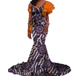 Vintage Vestidos Bazin Long Mermaid Dress Draped Patchwork African Print Dresses For Women African Ankara Clothing Wy3346 - 8 / Xs