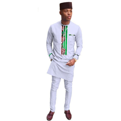 African Men Clothing Long Top and Pants Sets Dashiki Wax Print 2Pc Y10854
