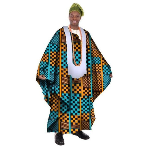 African Print Wax Tailored Long Men Loose O-Neck Robe Dashiki Y10904