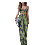 African Women Clothing Sleeveless Halter Short Top+Full Length Wide Leg X11511