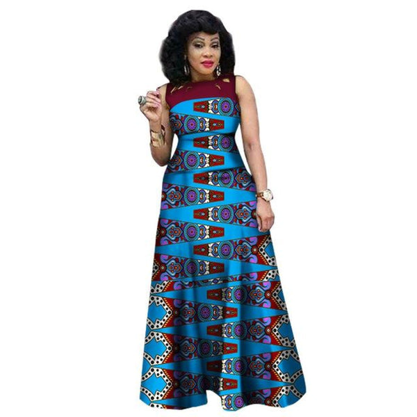 African Clothing Sleeveless Sexy Long Dress Women Cotton Print Kitenge ...