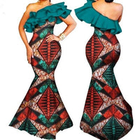 African Clothing For Women Dashiki Bazin Ruffles One-Shoulder Long X11440