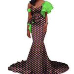 Vintage Vestidos Bazin Long Mermaid Dress Draped Patchwork African Print Dresses For Women African Ankara Clothing Wy3346 - 7 / Xs